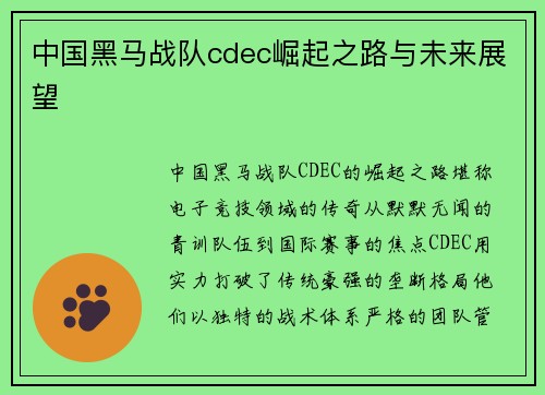 中国黑马战队cdec崛起之路与未来展望